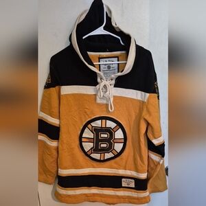 Boston Bruins Old Time Hockey Lace-Up Hoodie - Black & Gold SZ.S/M